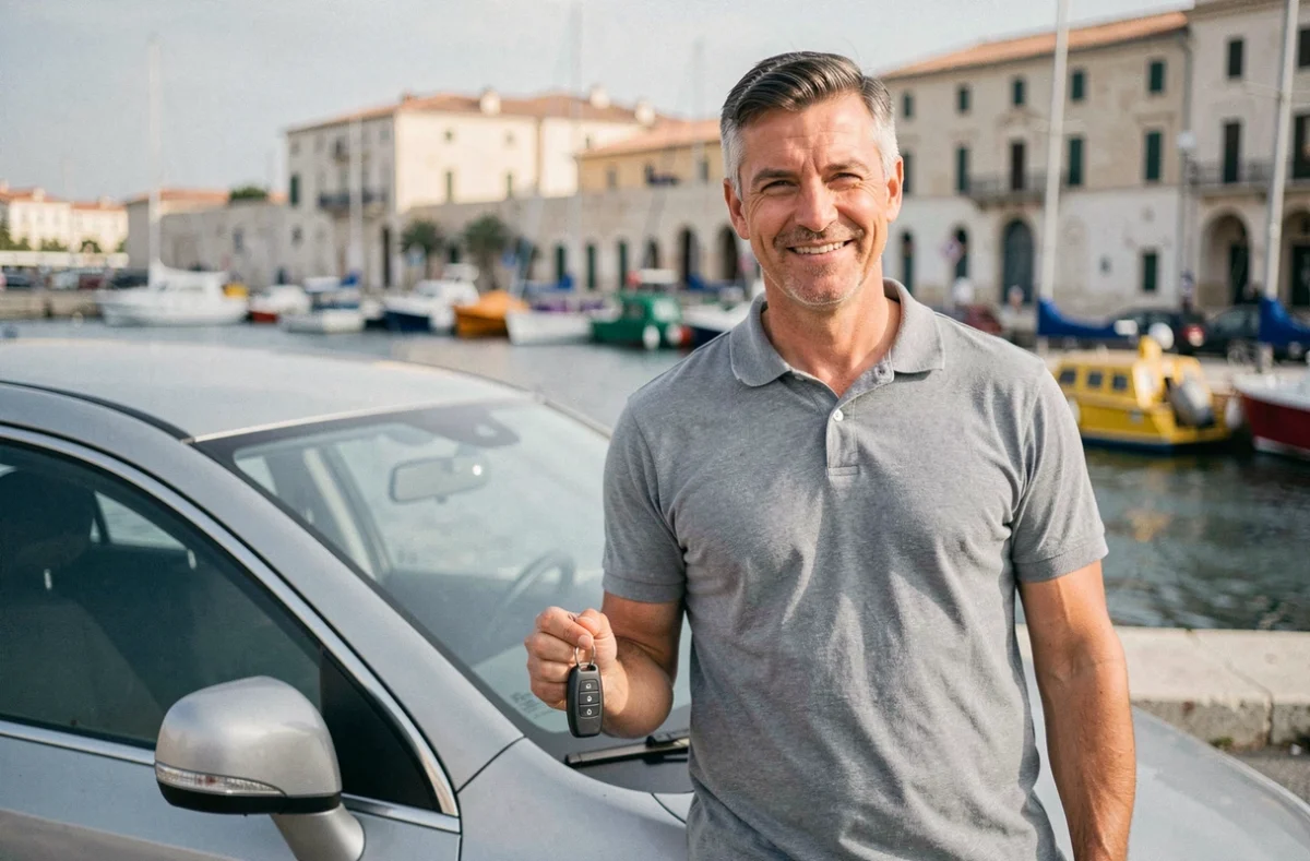 Chauffeur de taxi posant devant le canal de Sète pour Allo Taxis Sétois