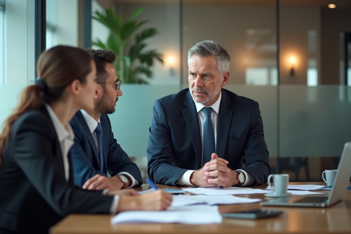 Conseiller en prêt immobilier expliquant des options à un couple