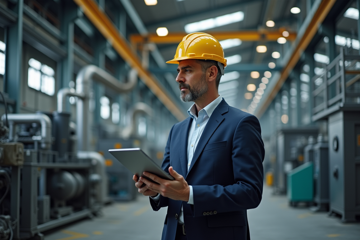 Consultant en énergie dans une usine moderne en intérieur