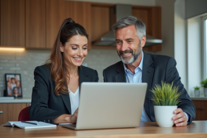 Couple recherchant un bien immobilier dans un appartement moderne