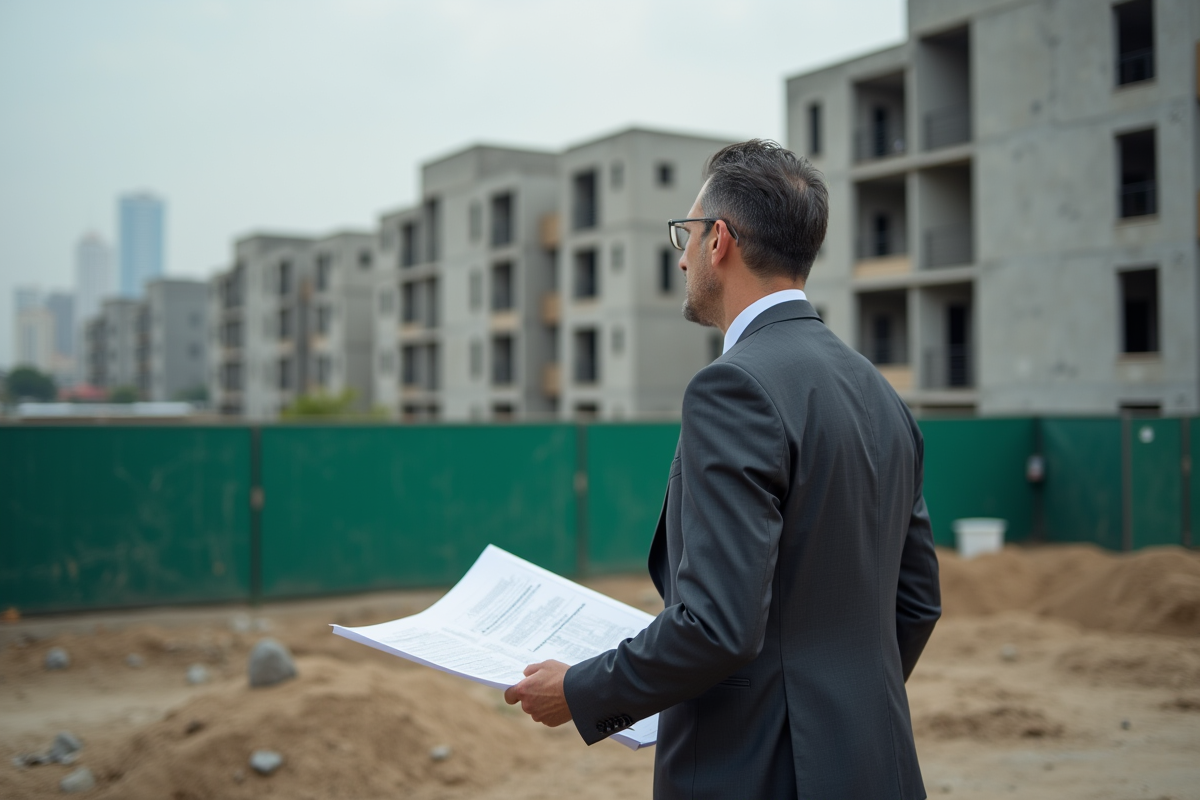 Agent immobilier inspectant un chantier résidentiel
