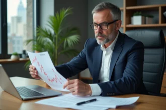 Economiste homme en costume dans un bureau moderne