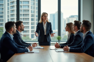 Groupe de professionnels de l'immobilier en réunion