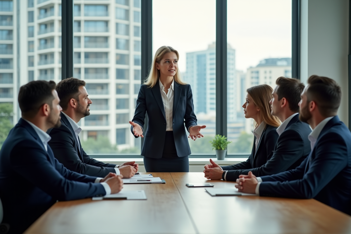 Groupe de professionnels de l'immobilier en réunion
