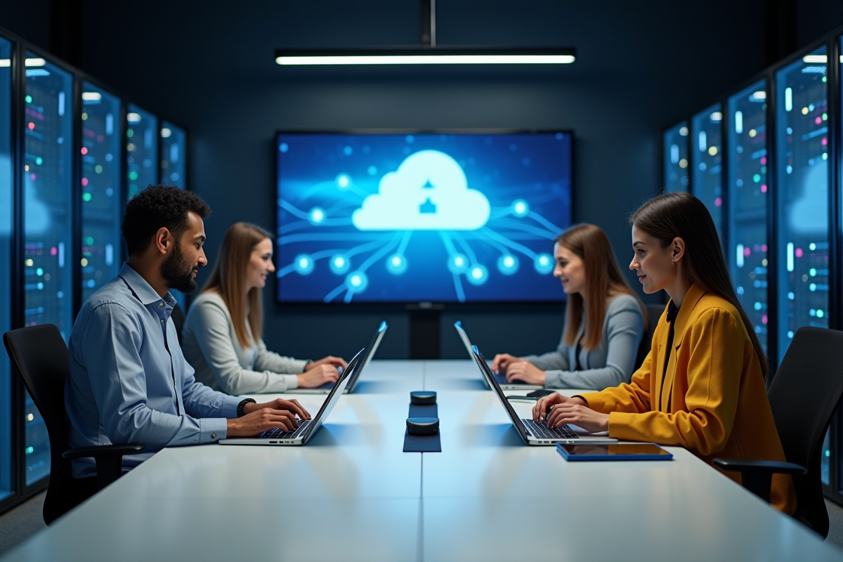 Groupe de professionnels IT collaborant autour d