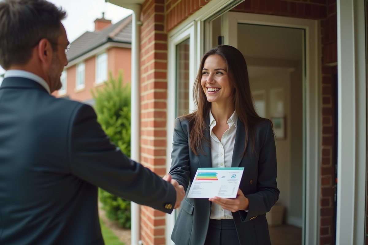 Femme professionnelle serre main propriétaire maison