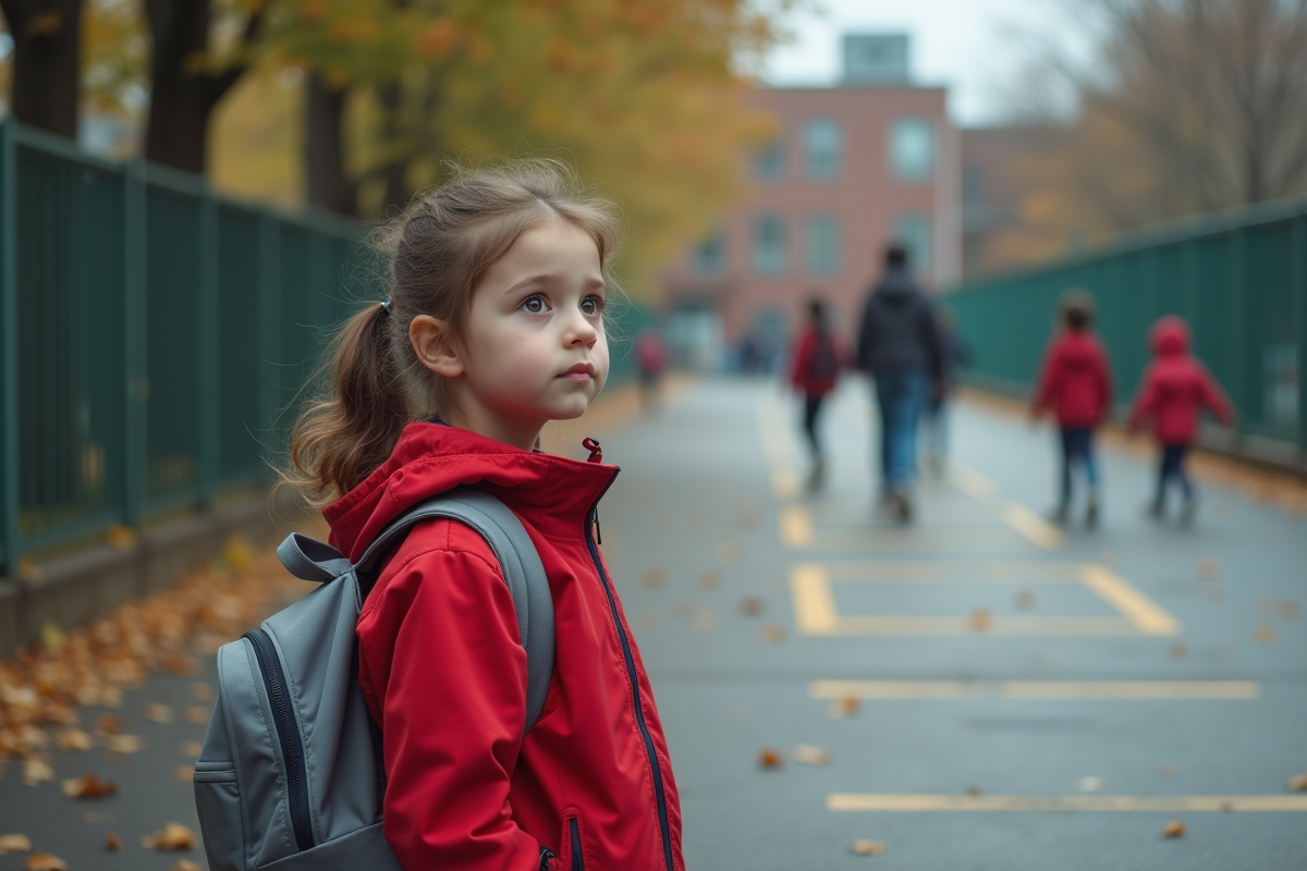 Fille contemplative seule dans la cour d