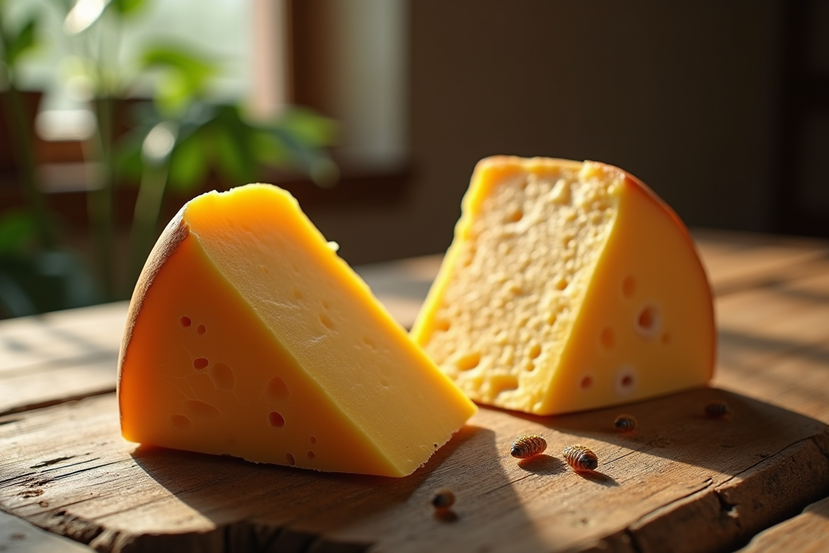 Fromage corse traditionnel avec larves sur la surface