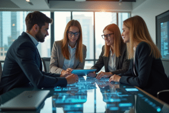 Groupe de jeunes professionnels utilisant des tablettes innovantes