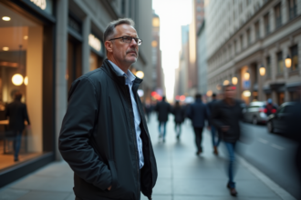 Homme d'âge moyen en ville en pleine réflexion