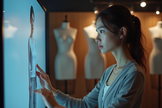 Jeune designer mode observant un prototype digital dans son atelier