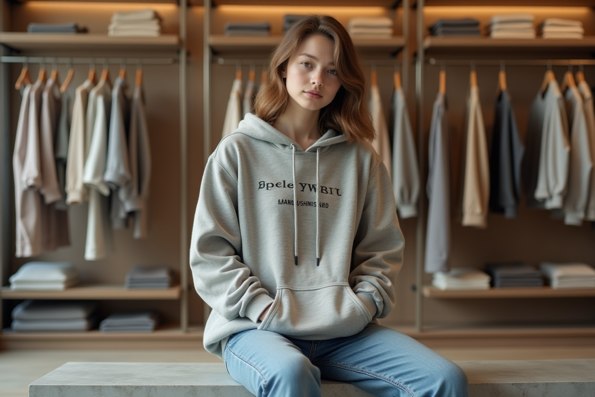 Jeune femme dans une boutique de mode minimaliste