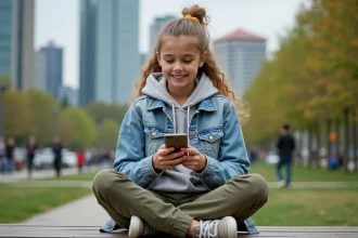 Jeune fille de 16 ans en streetwear dans un parc urbain