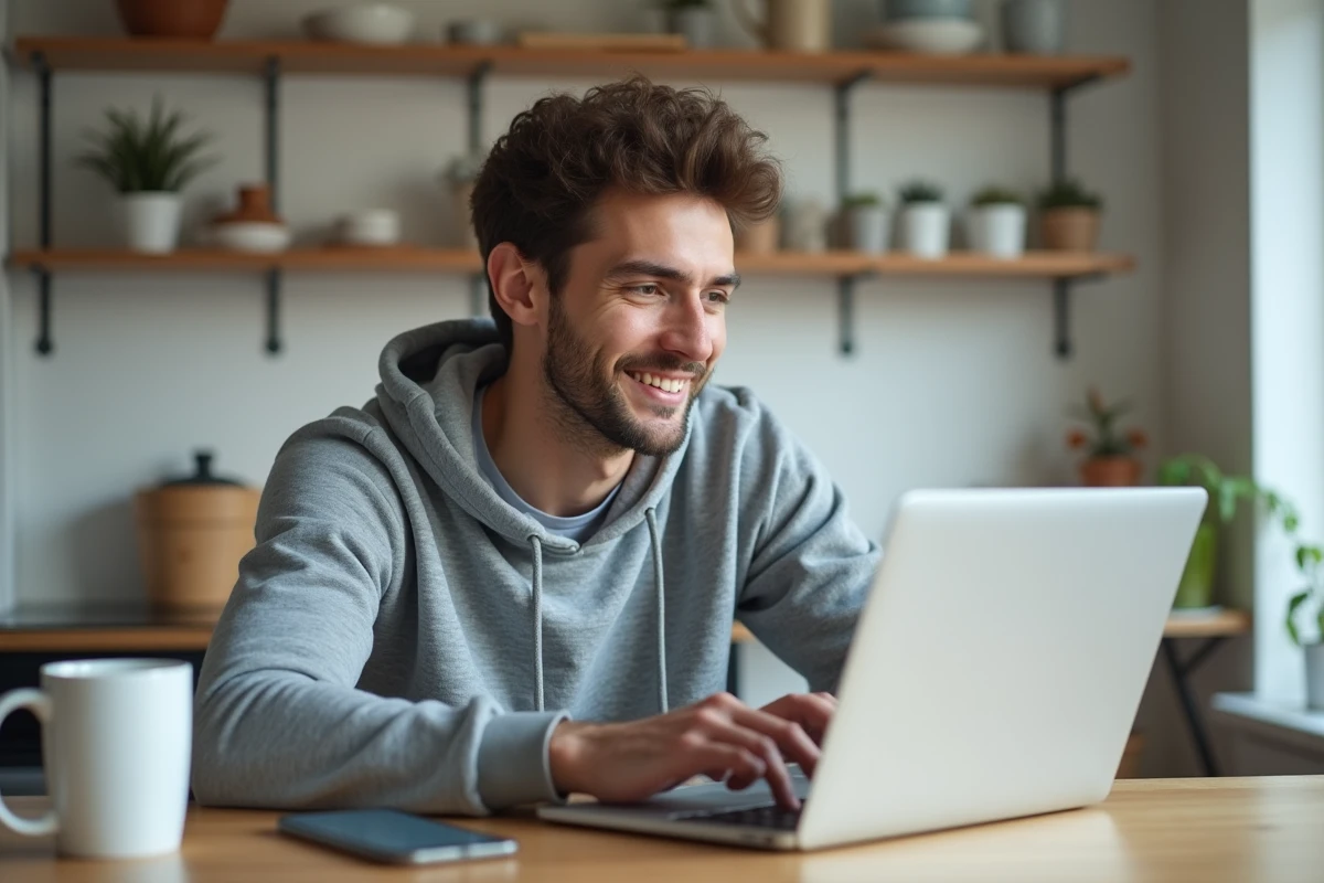 Jeune homme utilisant un ordinateur portable pour un achat en ligne