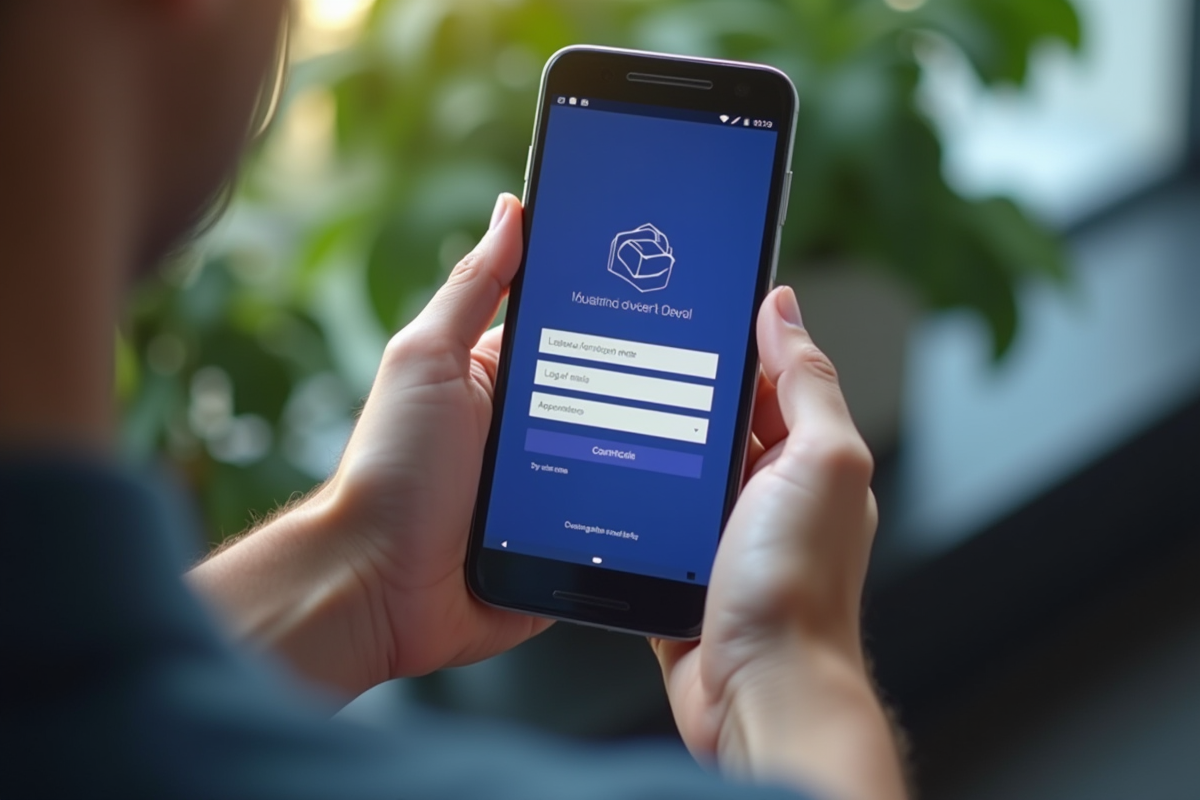 Mains tenant un smartphone affichant la page de connexion Yahoo Mail