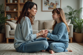 Maman et sa fille partageant un moment calme à la maison