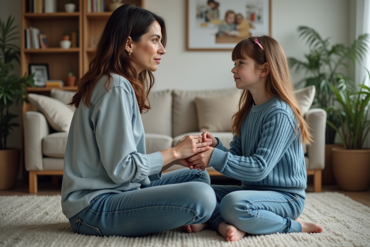 Maman et sa fille partageant un moment calme à la maison