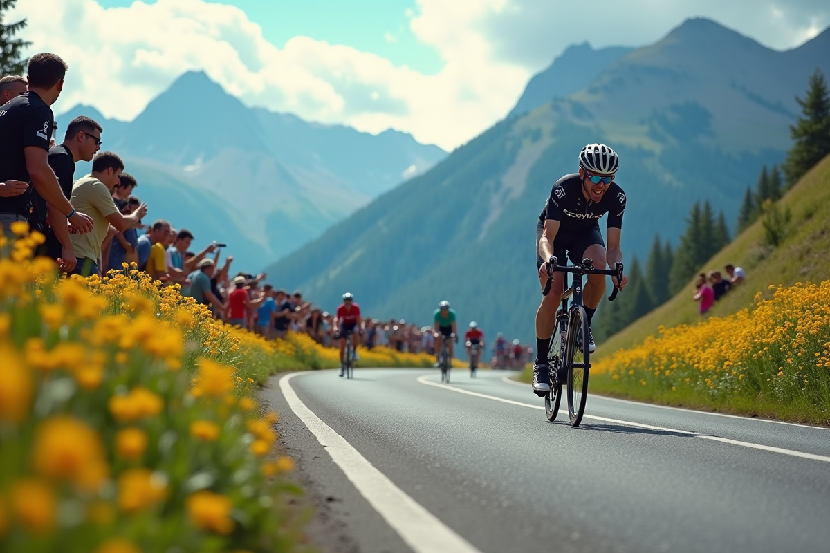 Mark Cavendish sprintant sur la route du Plateau de Beille