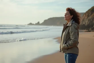 Femme regardant l'océan à Hendaye en automne