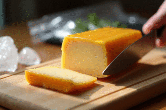 Tranche de foie gras en coupe sur planche en bois
